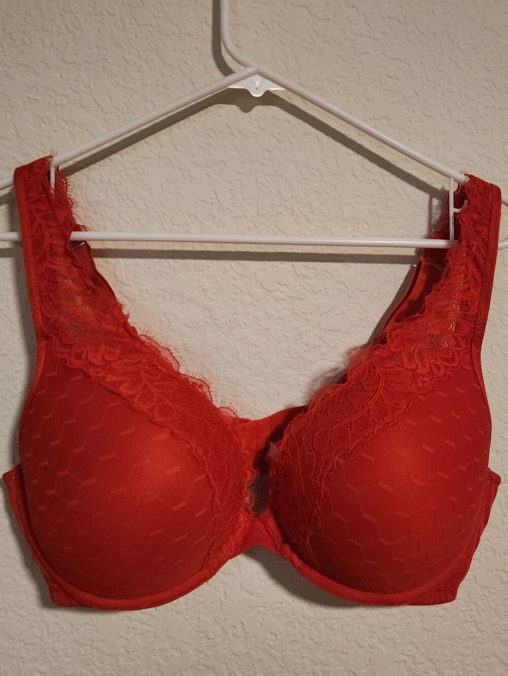 Orange Lace Trim Full-Coverage Bra